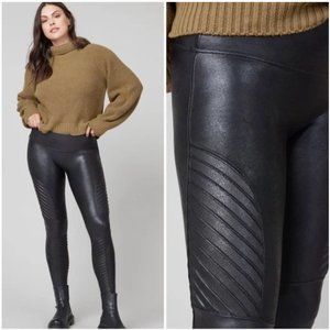 SPANX Faux Leather Moto Leggings In Black Size Large